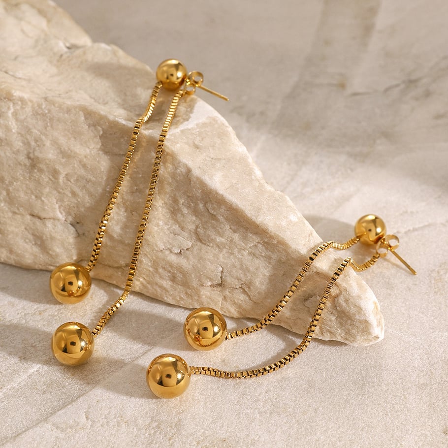 1 pair retro simple style tassel shape stainless steel gold plated women's drop earrings
